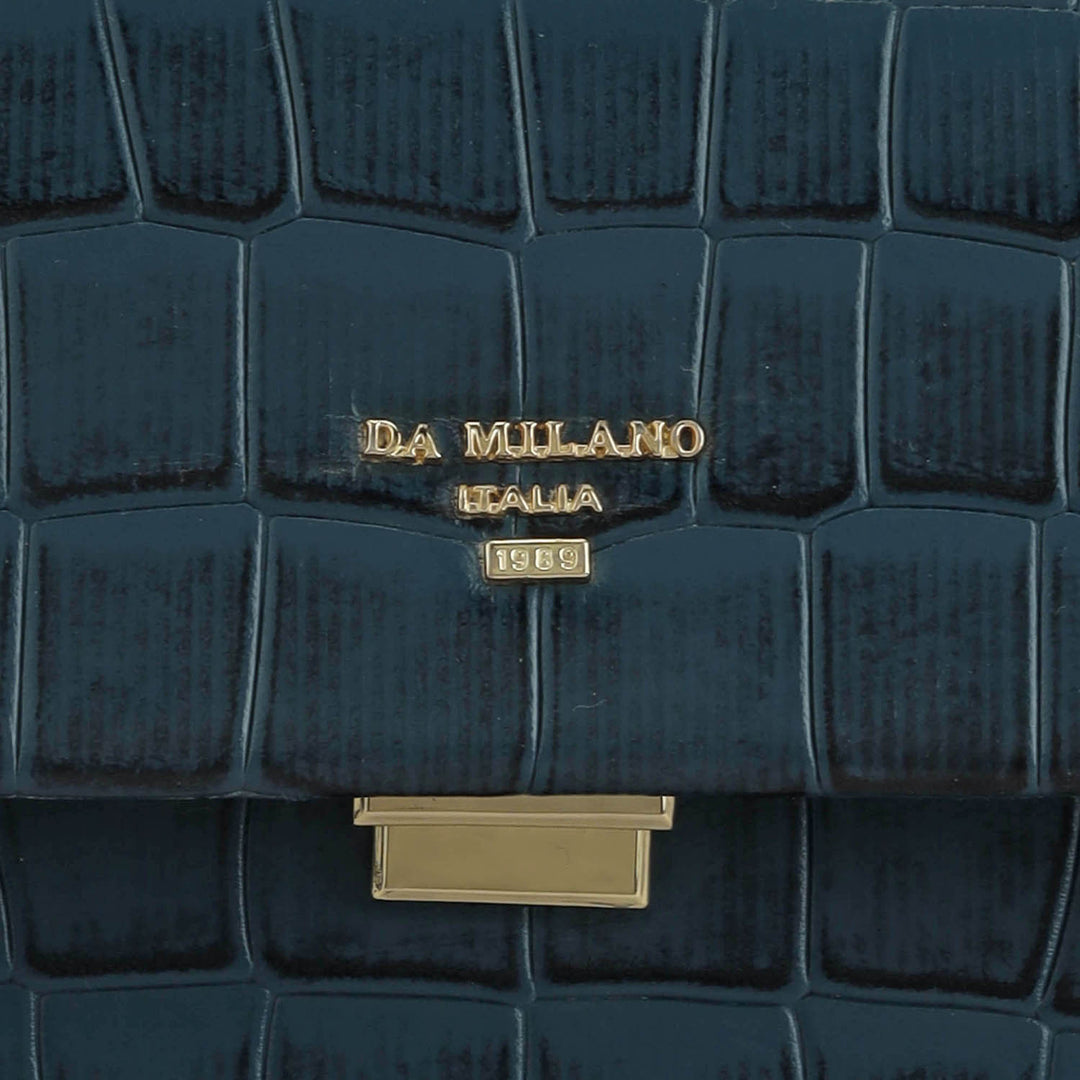 Small Croco Leather Shoulder Bag - Ocean