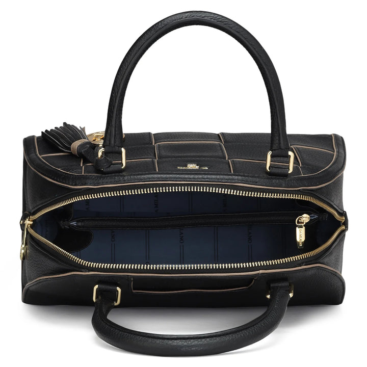 Medium Wax Leather Satchel - Black