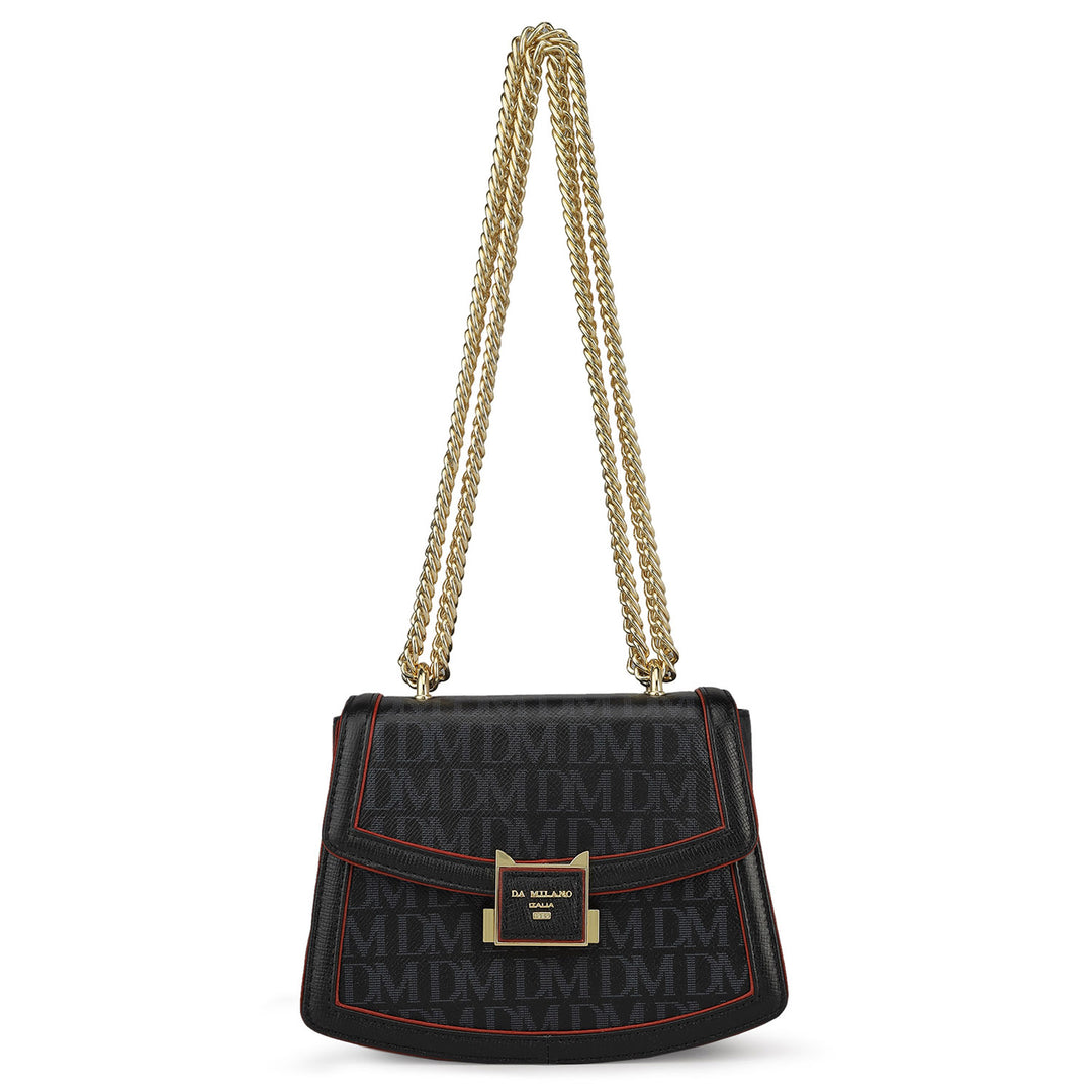 Small Monogram Franzy Leather Shoulder Bag - Black