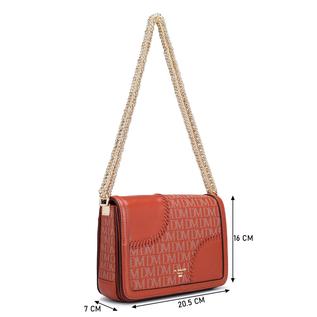 Small Monogram Franzy Leather Shoulder Bag - Rust Orange