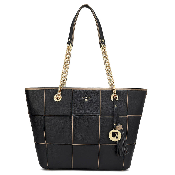 Medium Wax Leather Tote - Black