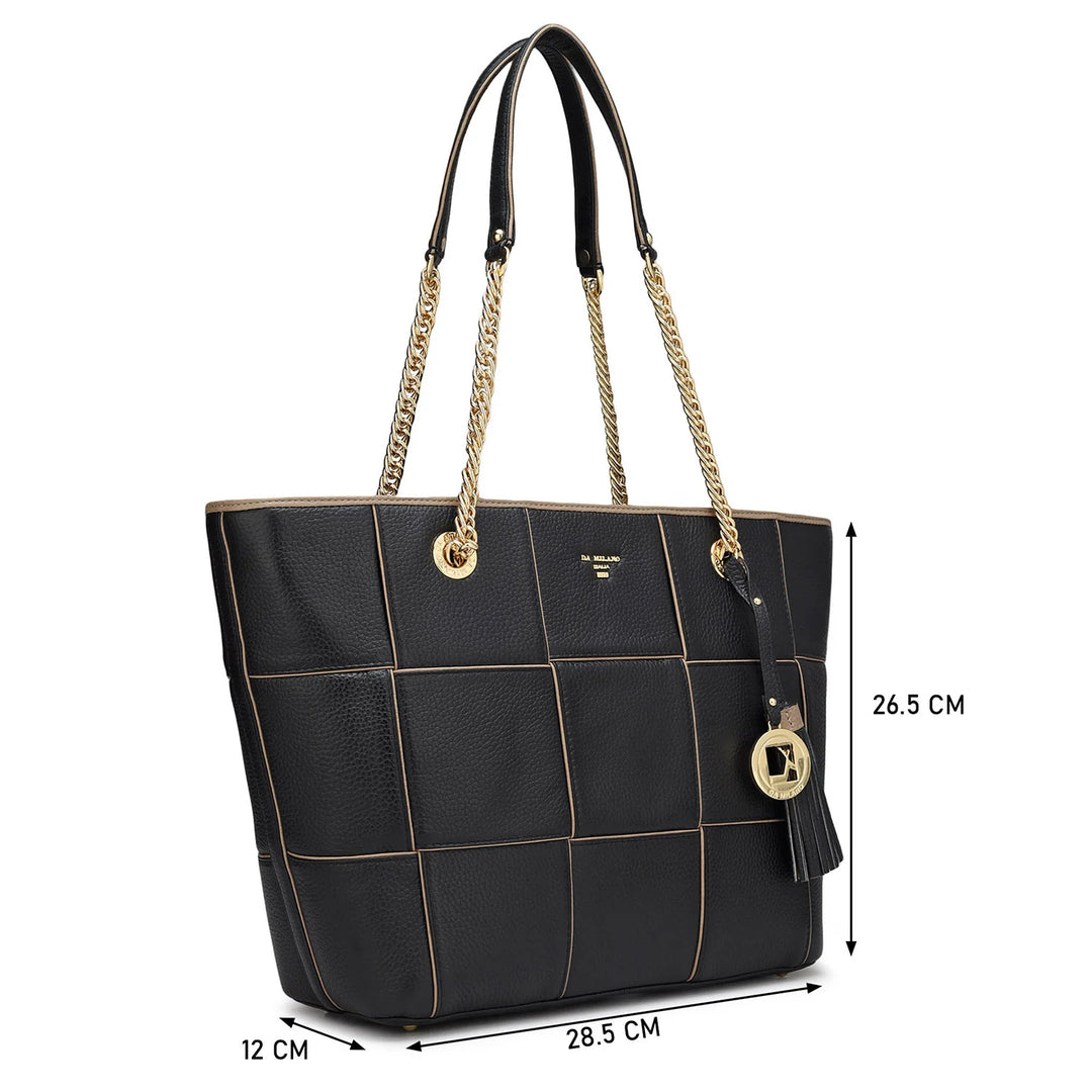 Medium Wax Leather Tote - Black