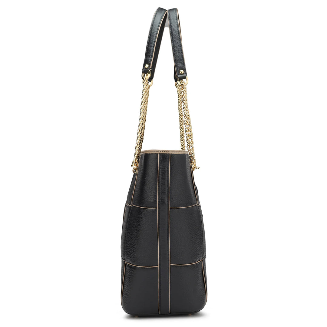 Medium Wax Leather Tote - Black