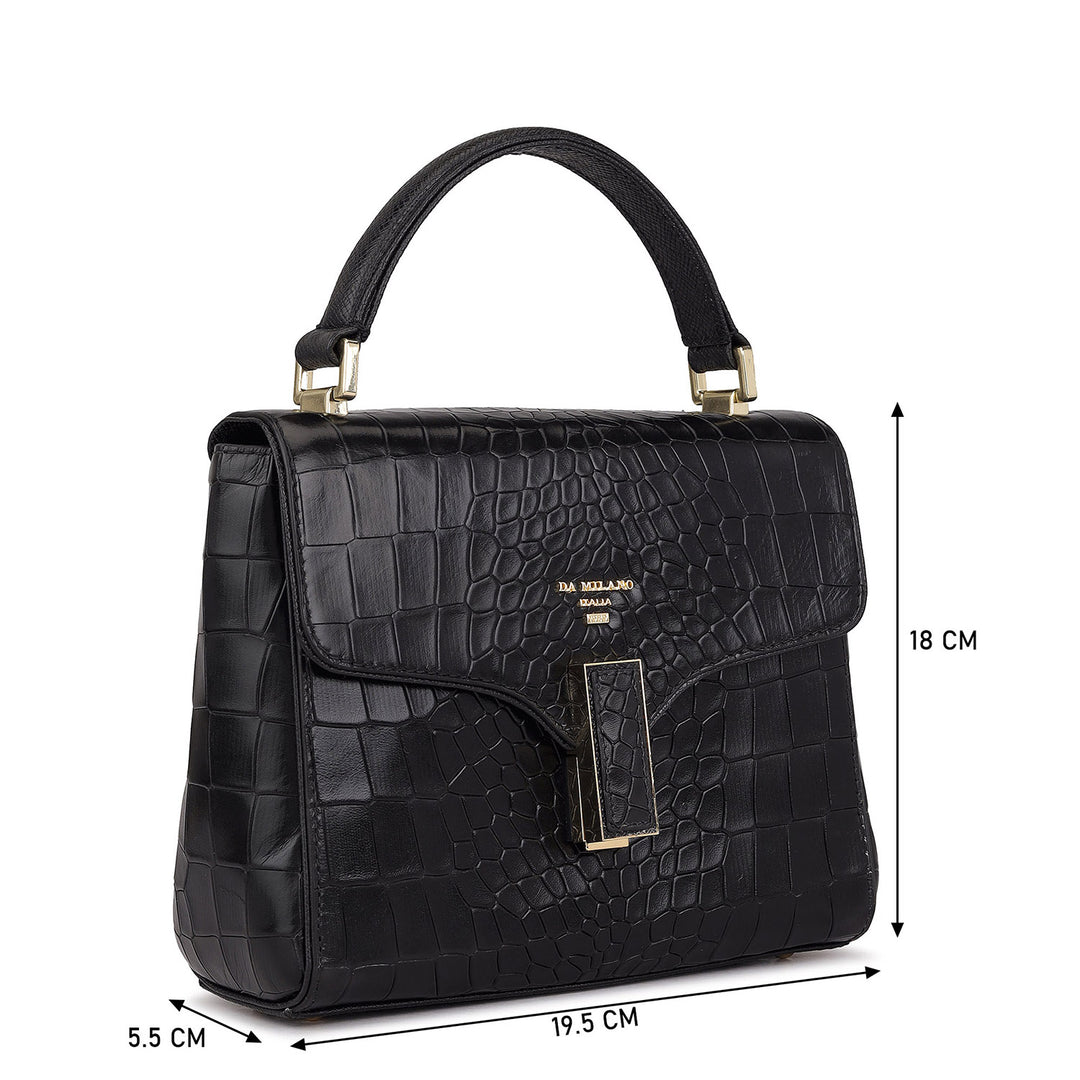 Small Croco Leather Satchel - Black