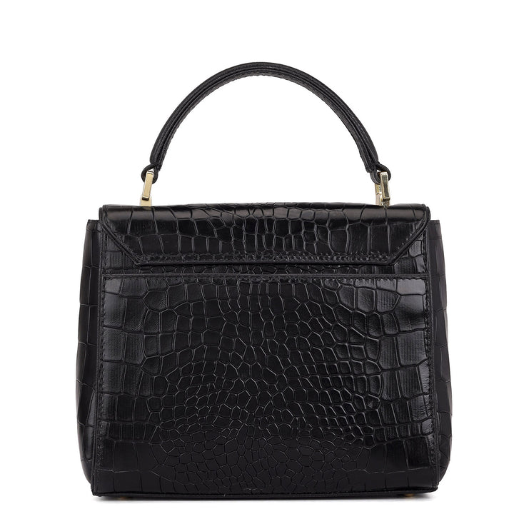Small Croco Leather Satchel - Black
