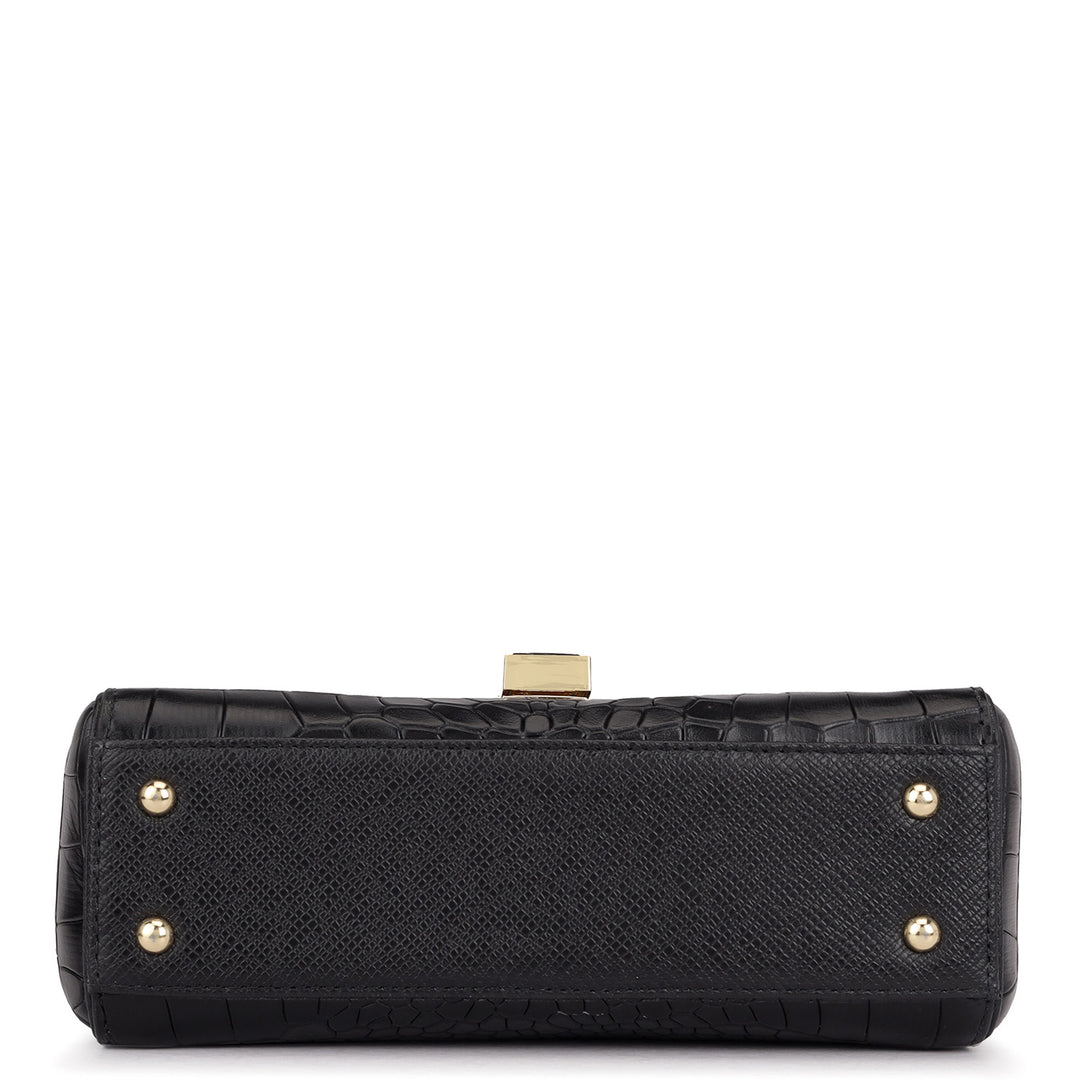 Small Croco Leather Satchel - Black