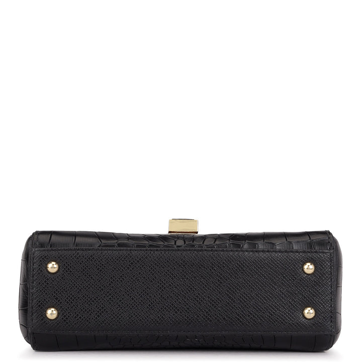 Small Croco Leather Satchel - Black