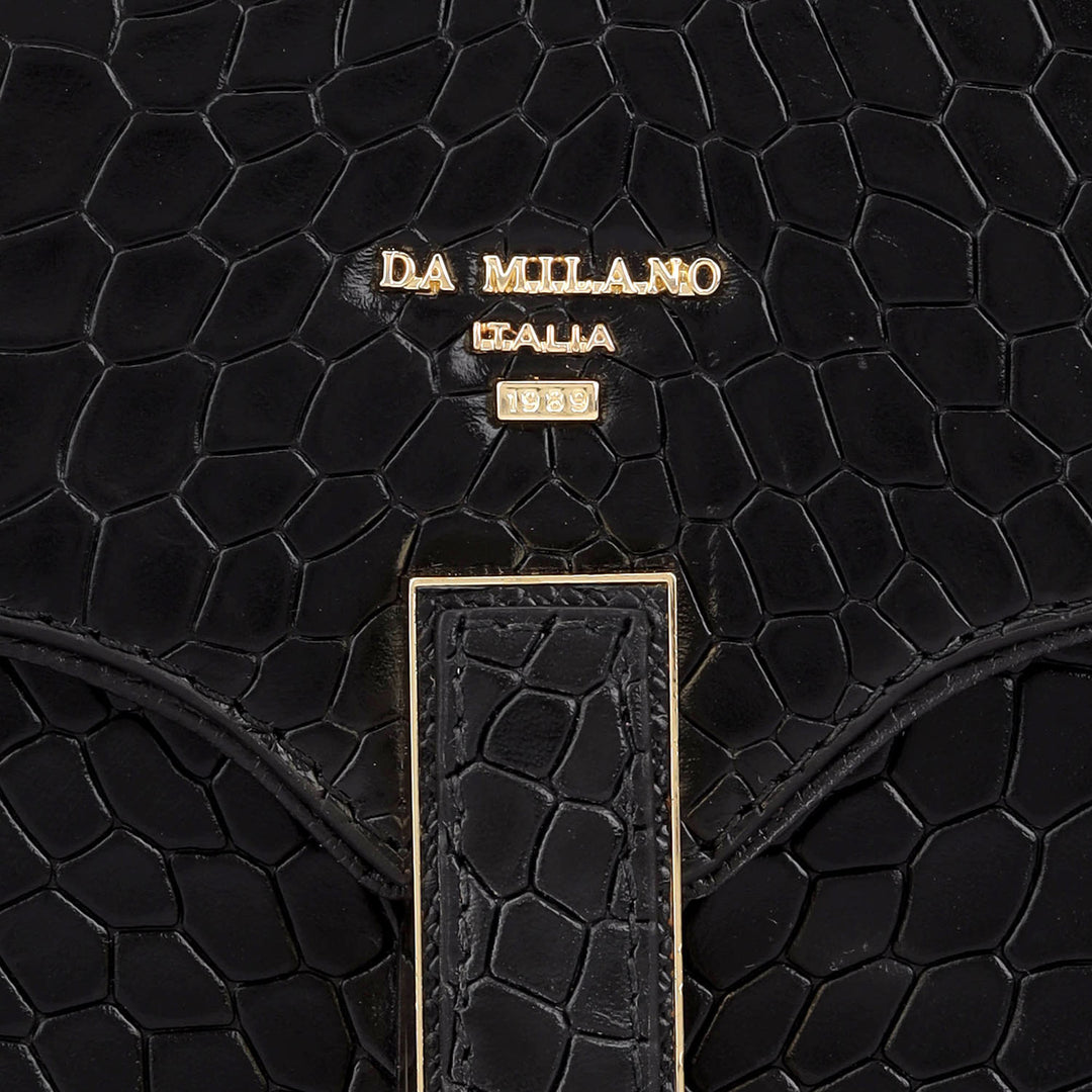 Small Croco Leather Satchel - Black