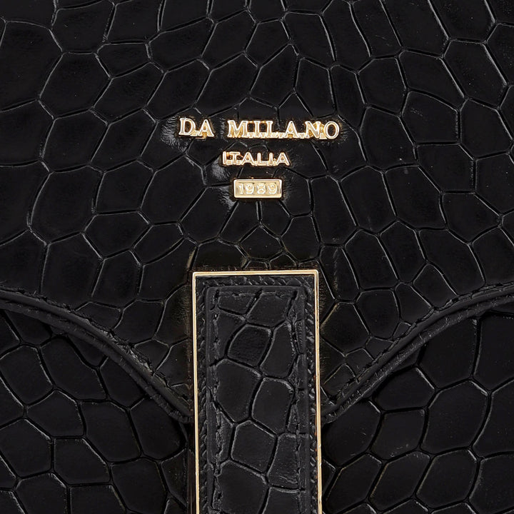 Small Croco Leather Satchel - Black
