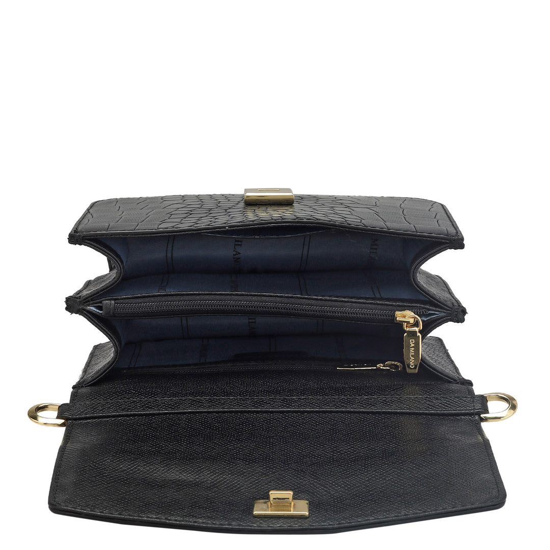 Small Croco Leather Shoulder Bag - Black