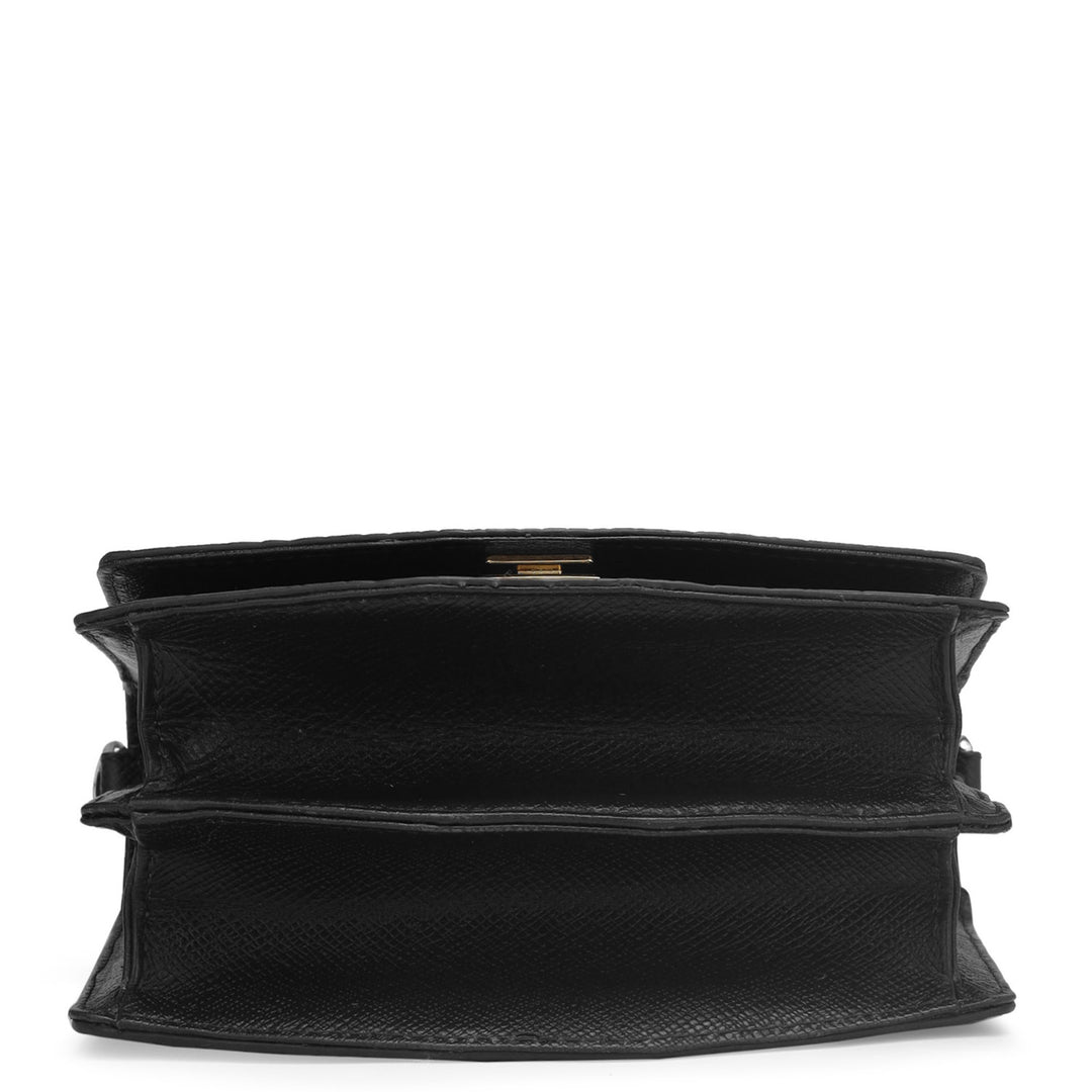 Small Croco Leather Shoulder Bag - Black
