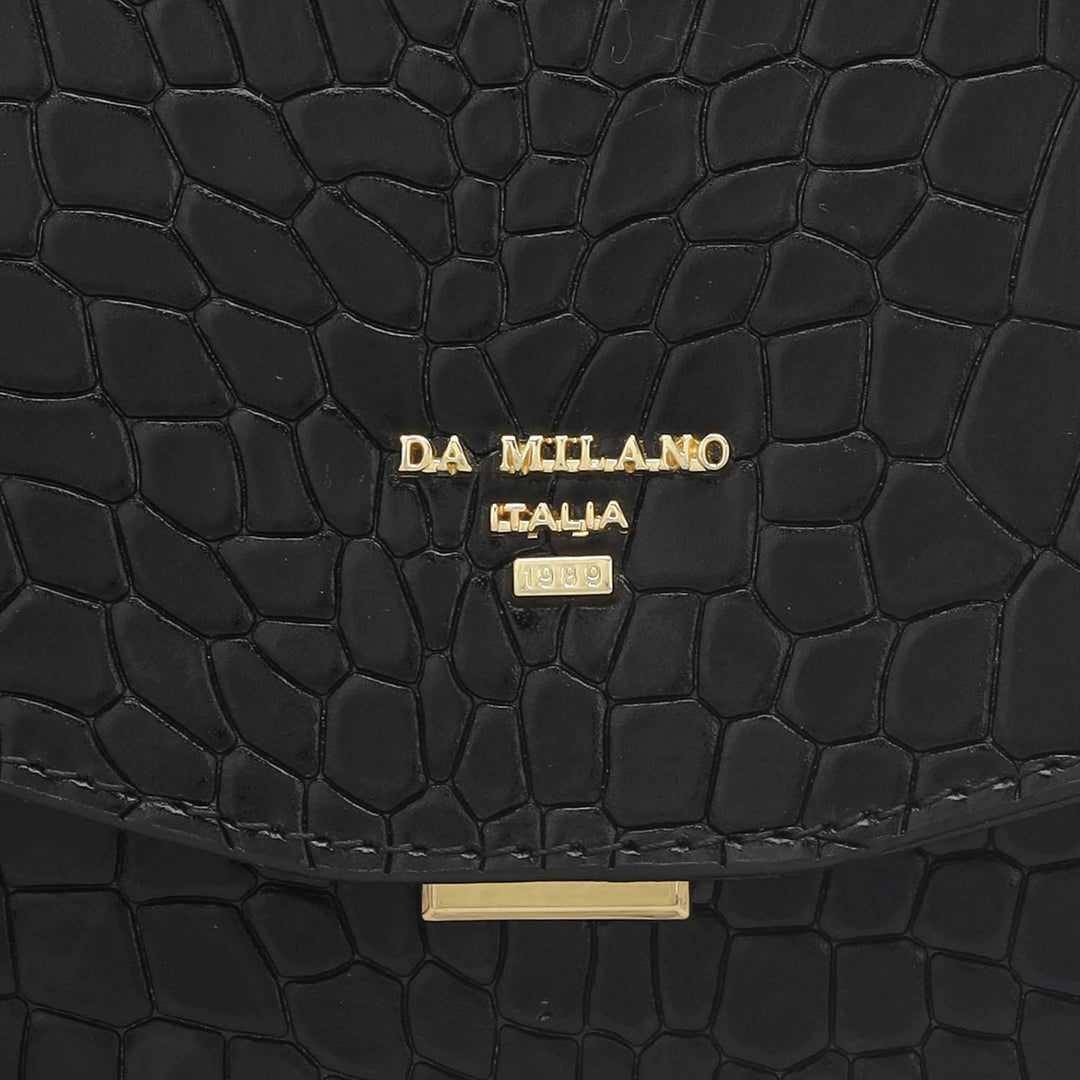 Small Croco Leather Shoulder Bag - Black