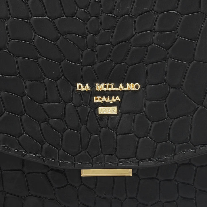 Small Croco Leather Shoulder Bag - Black