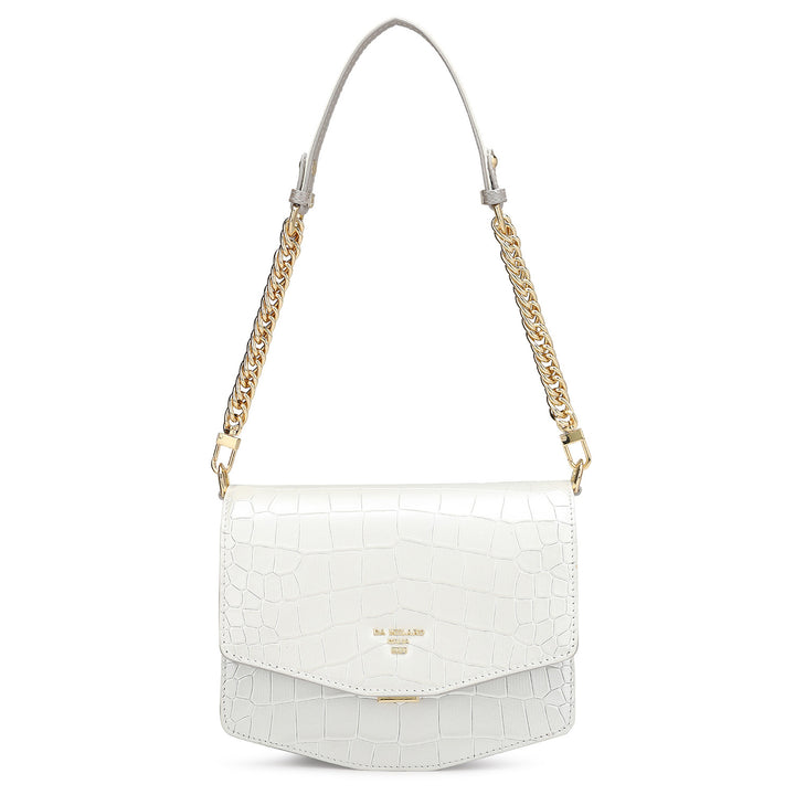 Small Croco Leather Shoulder Bag - Pearl
