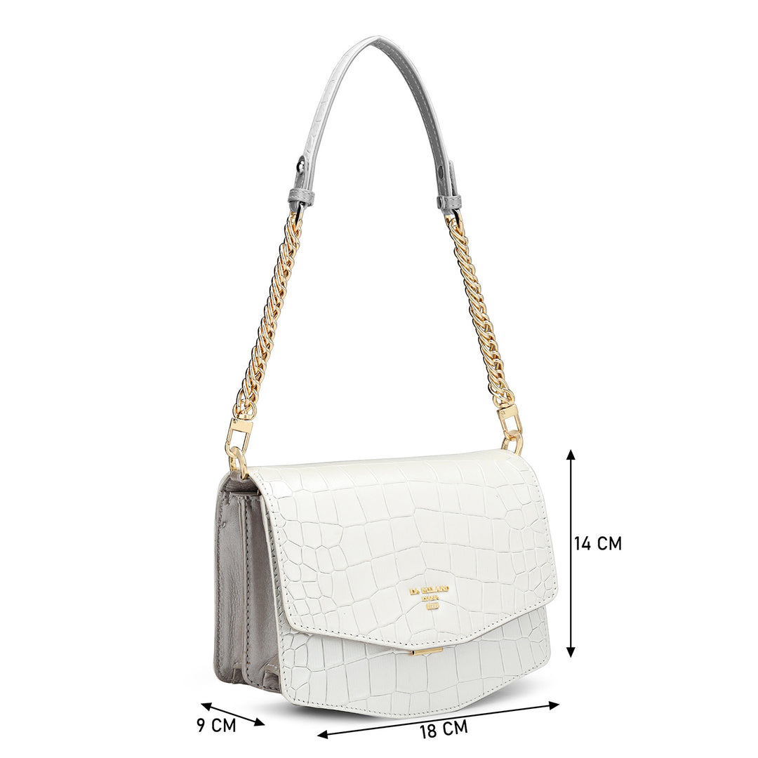 Small Croco Leather Shoulder Bag - Pearl