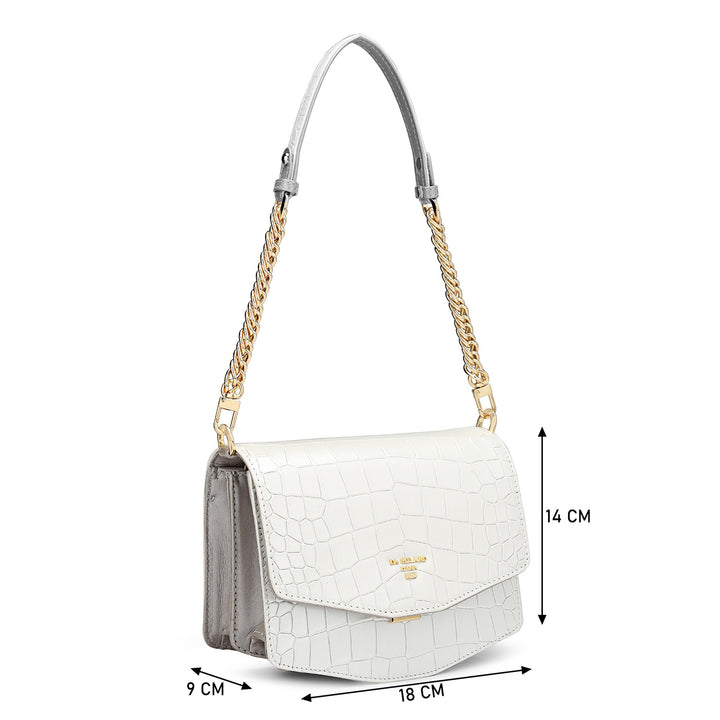 Small Croco Leather Shoulder Bag - Pearl