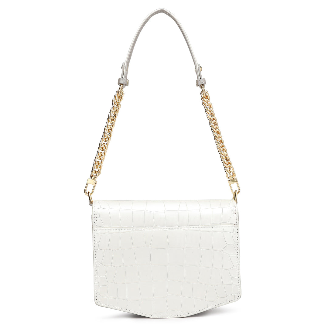 Small Croco Leather Shoulder Bag - Pearl