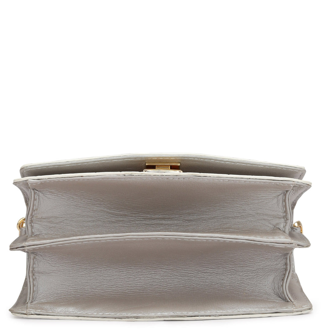 Small Croco Leather Shoulder Bag - Pearl