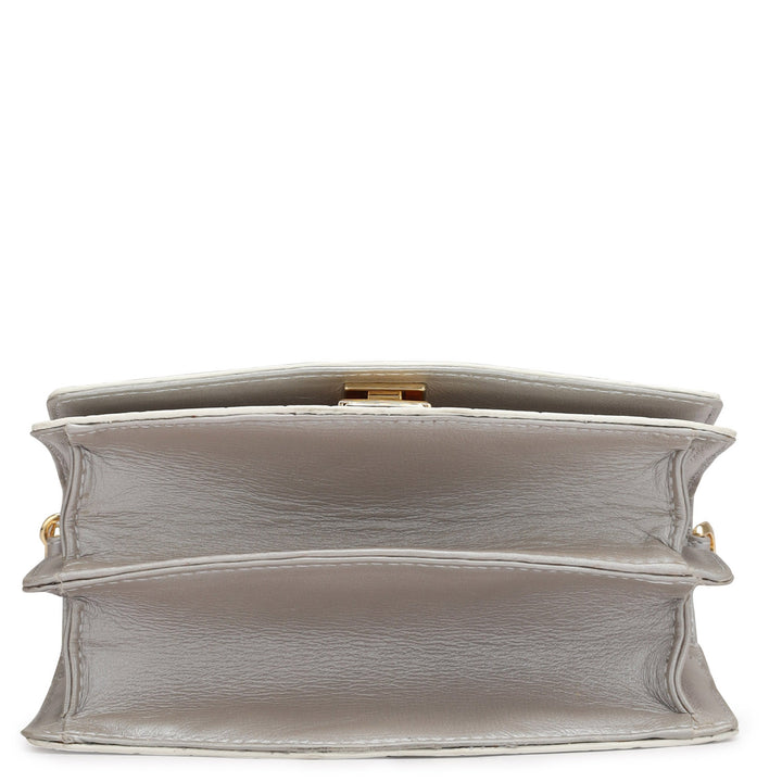 Small Croco Leather Shoulder Bag - Pearl