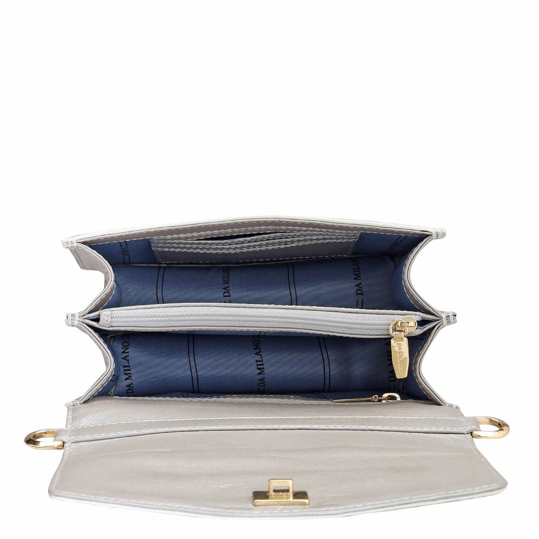 Small Croco Leather Shoulder Bag - Pearl