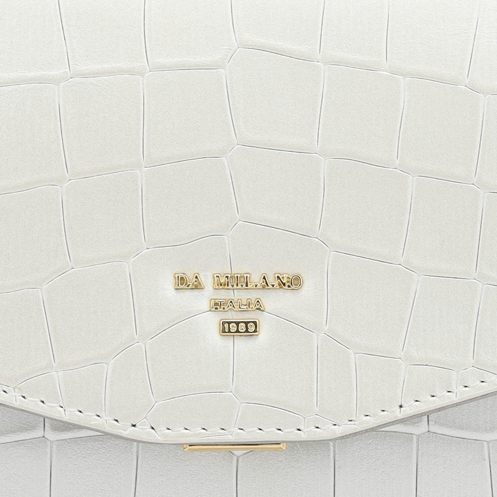Small Croco Leather Shoulder Bag - Pearl