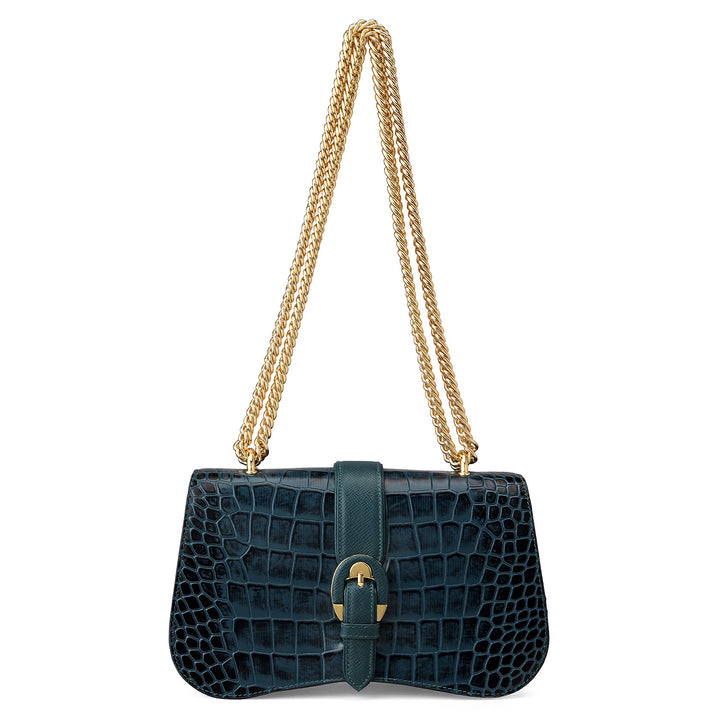 Small Croco Leather Shoulder Bag - Ocean