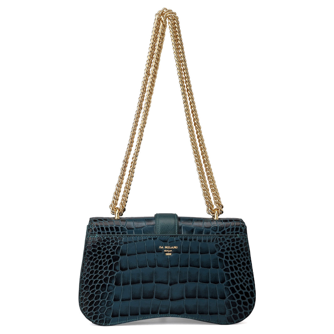 Small Croco Leather Shoulder Bag - Ocean