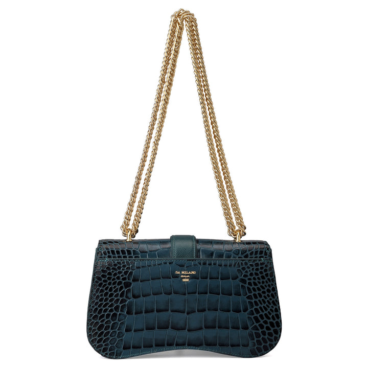 Small Croco Leather Shoulder Bag - Ocean