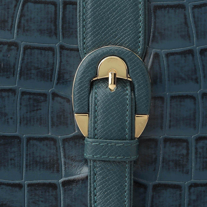 Small Croco Leather Shoulder Bag - Ocean