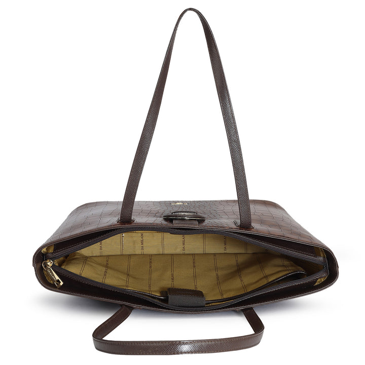 Large Croco Leather Tote - Brown
