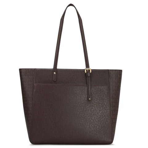 Large Monogram Franzy Leather Tote - Chocolate