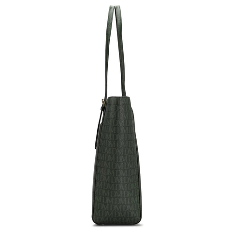 Large Monogram Franzy Leather Tote - Petrol Green