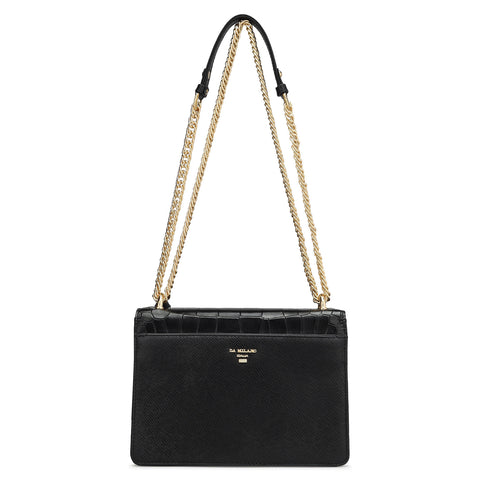 Small Croco Franzy Leather Shoulder Bag - Black