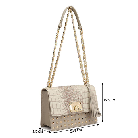 Small Croco Franzy Leather Shoulder Bag - Frost