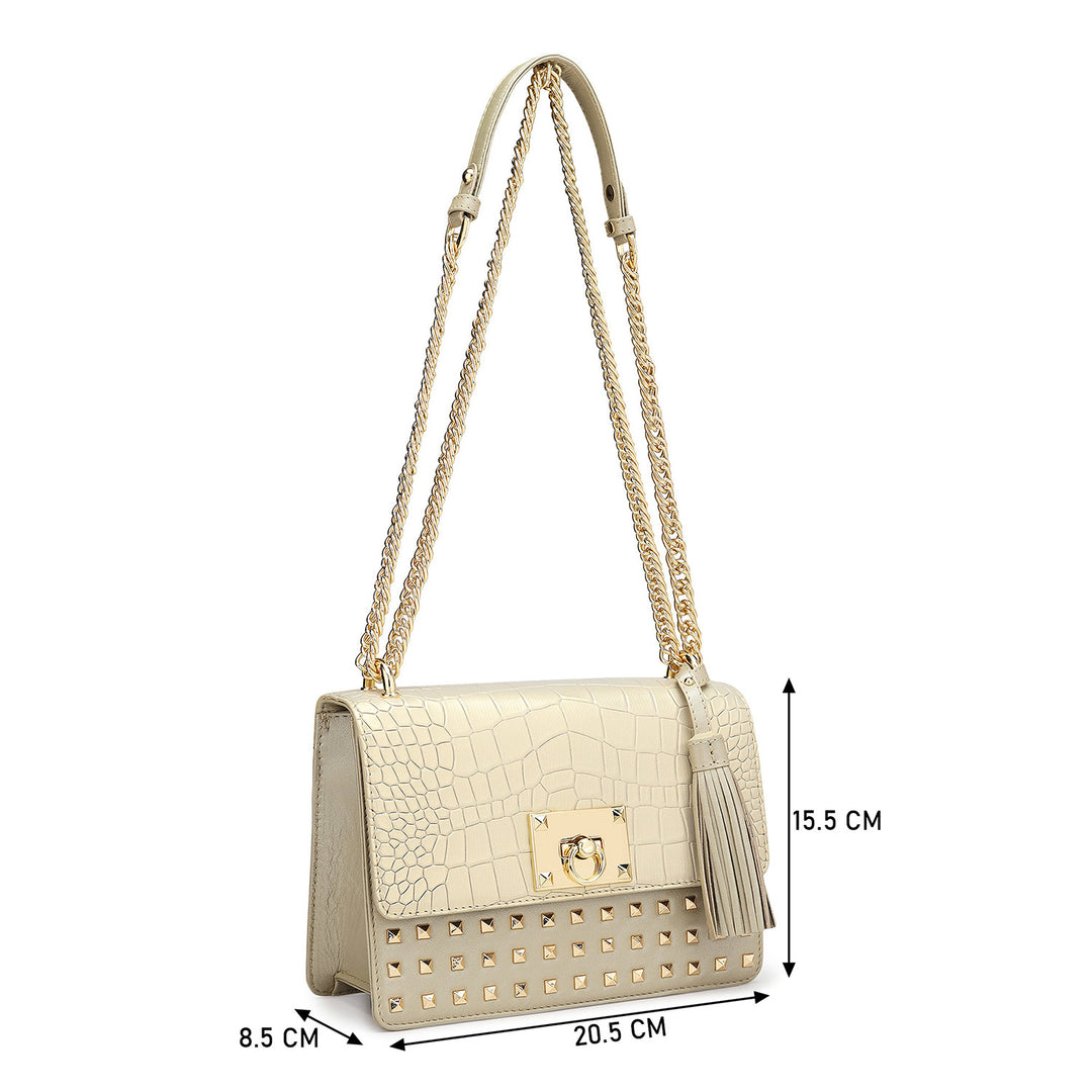Small Croco Plain Leather Shoulder Bag - Gold