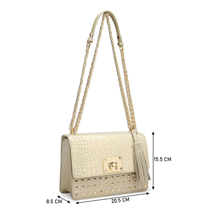 Small Croco Plain Leather Shoulder Bag - Gold