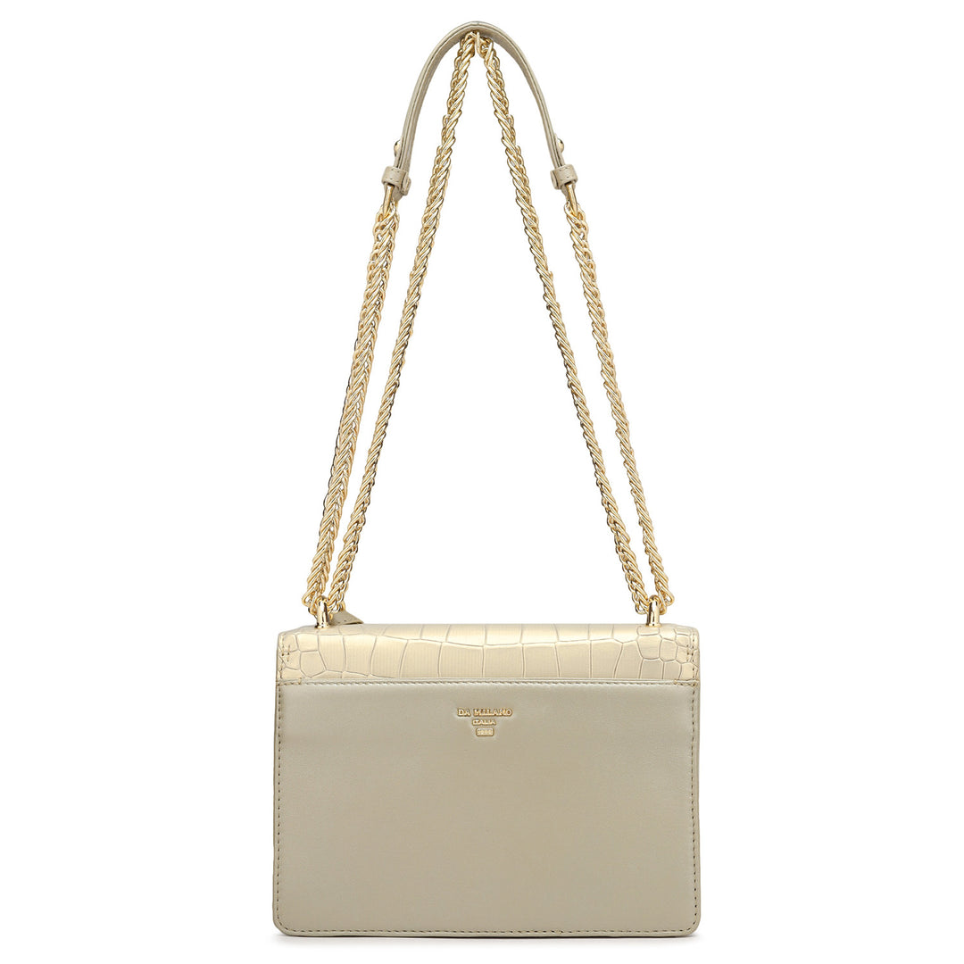 Small Croco Plain Leather Shoulder Bag - Gold