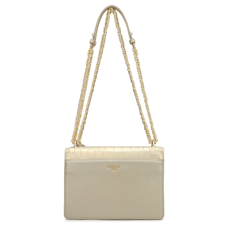 Small Croco Plain Leather Shoulder Bag - Gold