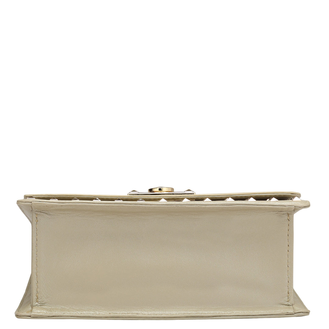Small Croco Plain Leather Shoulder Bag - Gold