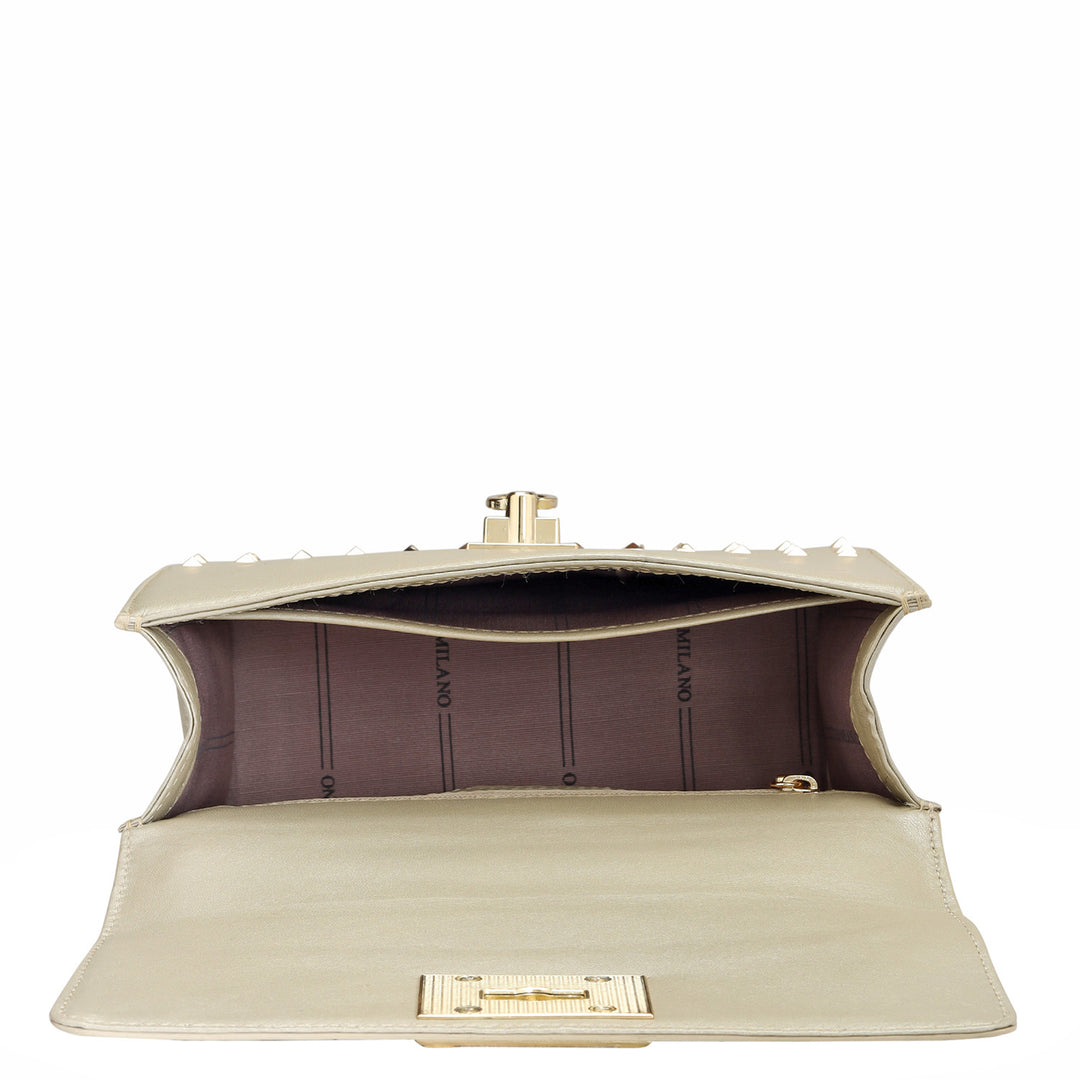 Small Croco Plain Leather Shoulder Bag - Gold