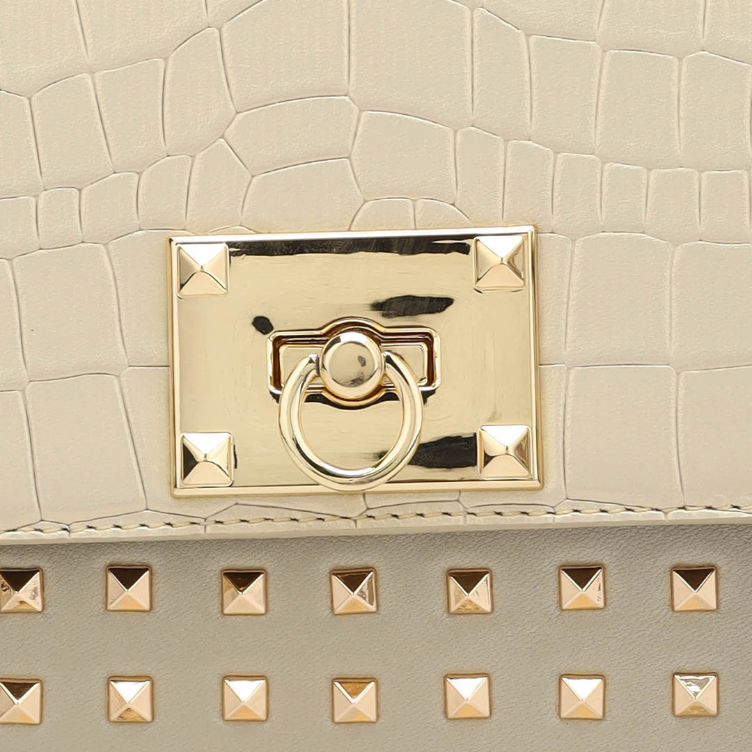 Small Croco Plain Leather Shoulder Bag - Gold