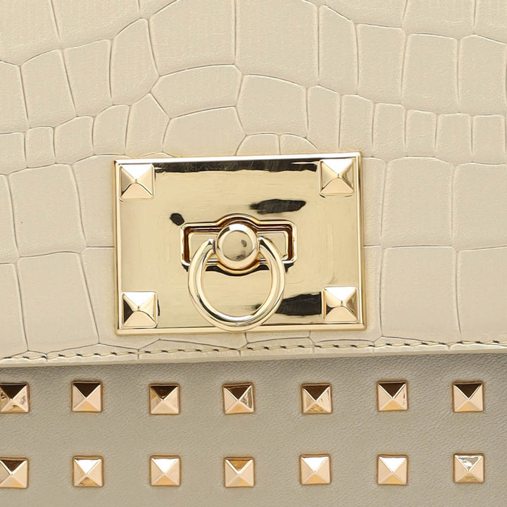 Small Croco Plain Leather Shoulder Bag - Gold