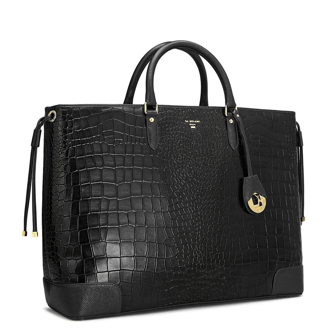 Large Croco Leather Tote - Black