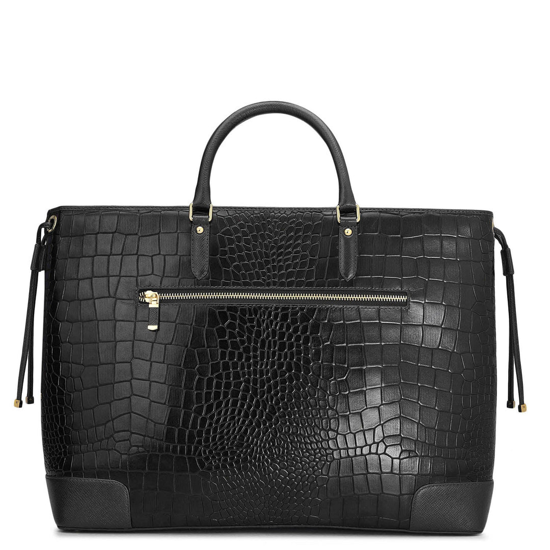 Large Croco Leather Tote - Black