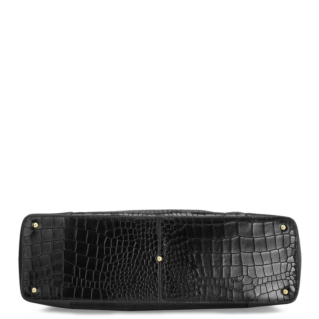 Large Croco Leather Tote - Black