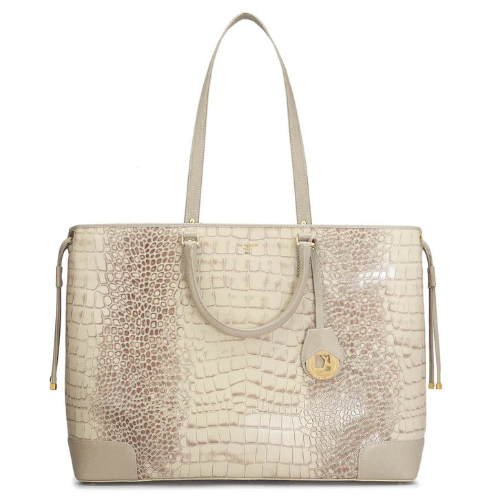 Large Croco Leather Tote - Frost