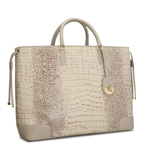 Large Croco Leather Tote - Frost