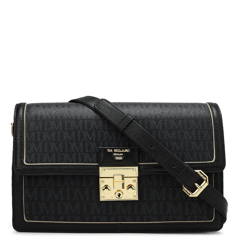 Small Monogram Leather Baguette - Black