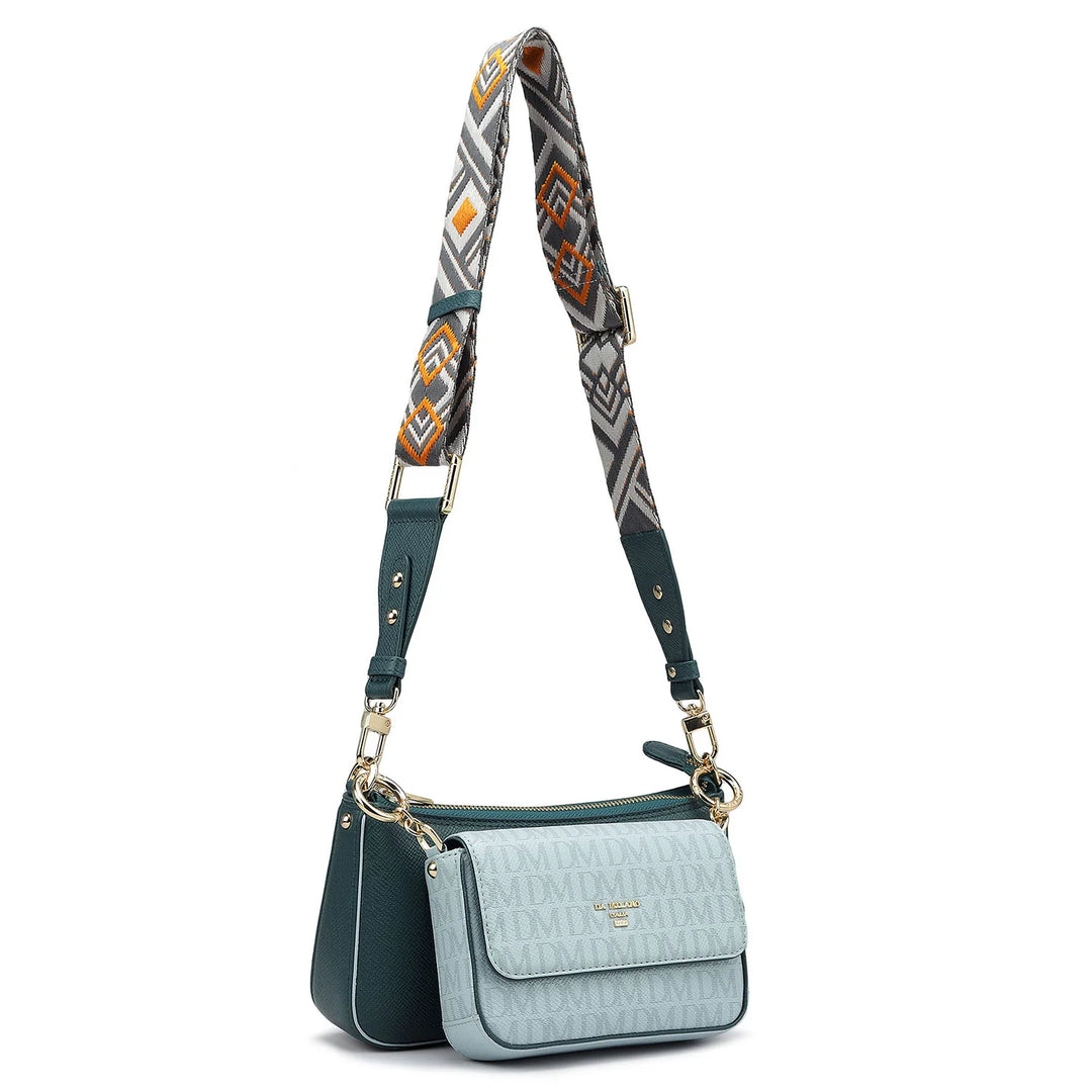 Small Monogram Franzy Leather Sling - Cloud Blue & Octane