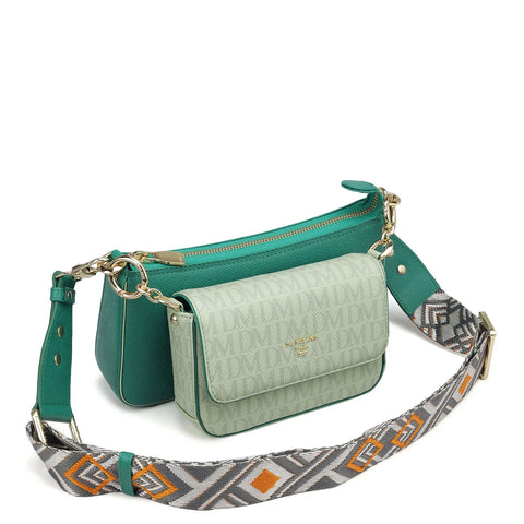 Small Monogram Franzy Leather Sling - Mint & Emerald Green